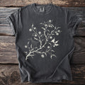 Dark gray t-shirt with a cream-colored thistle and spiderweb graphic.