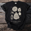Black t-shirt with "The Lapidary Cabinet" graphic featuring minerals.