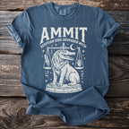 Blue t-shirt with "Ammit Egyptian Soul Devourer Myth" and Ammit artwork.