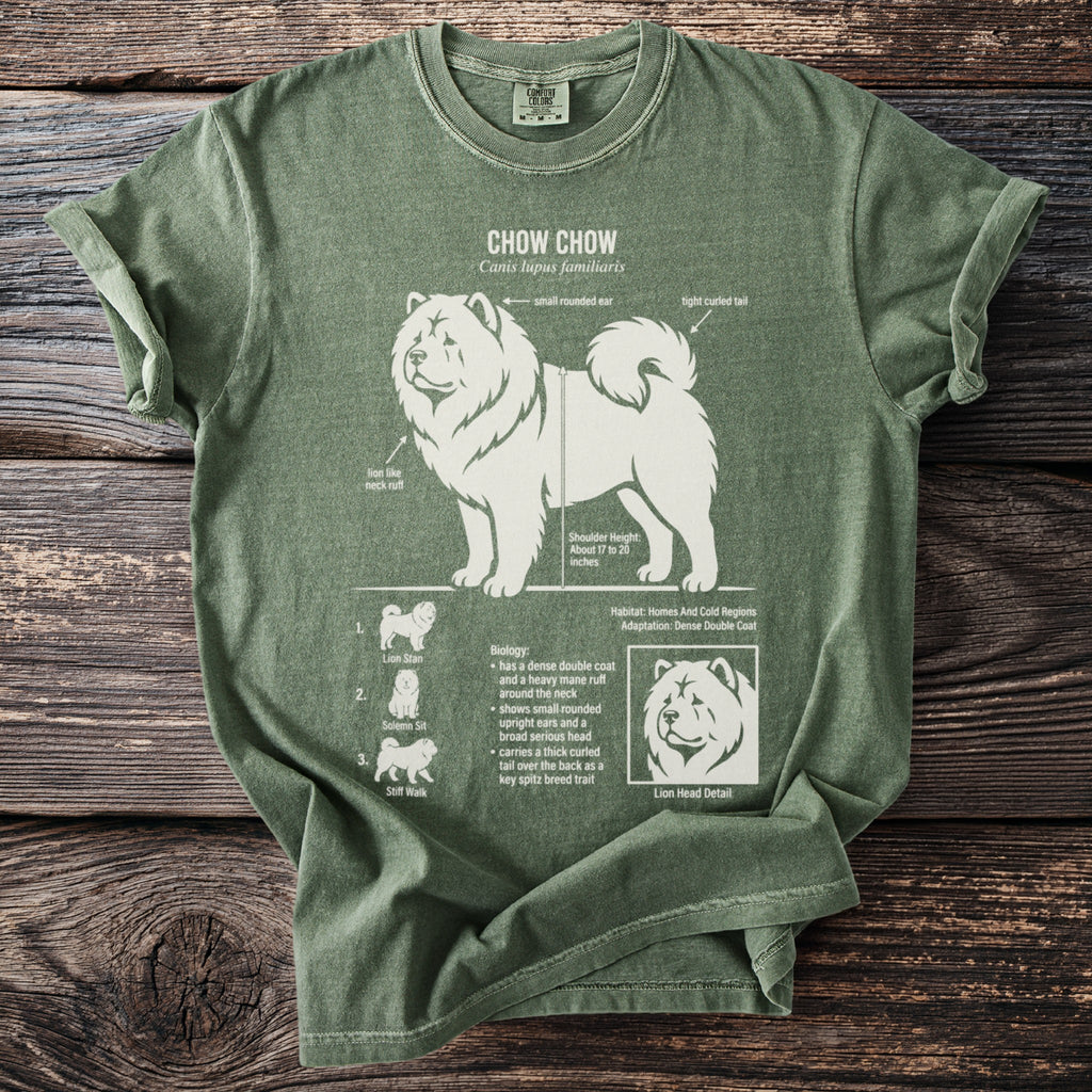 T-shirt with Chow Chow illustration and breed information.