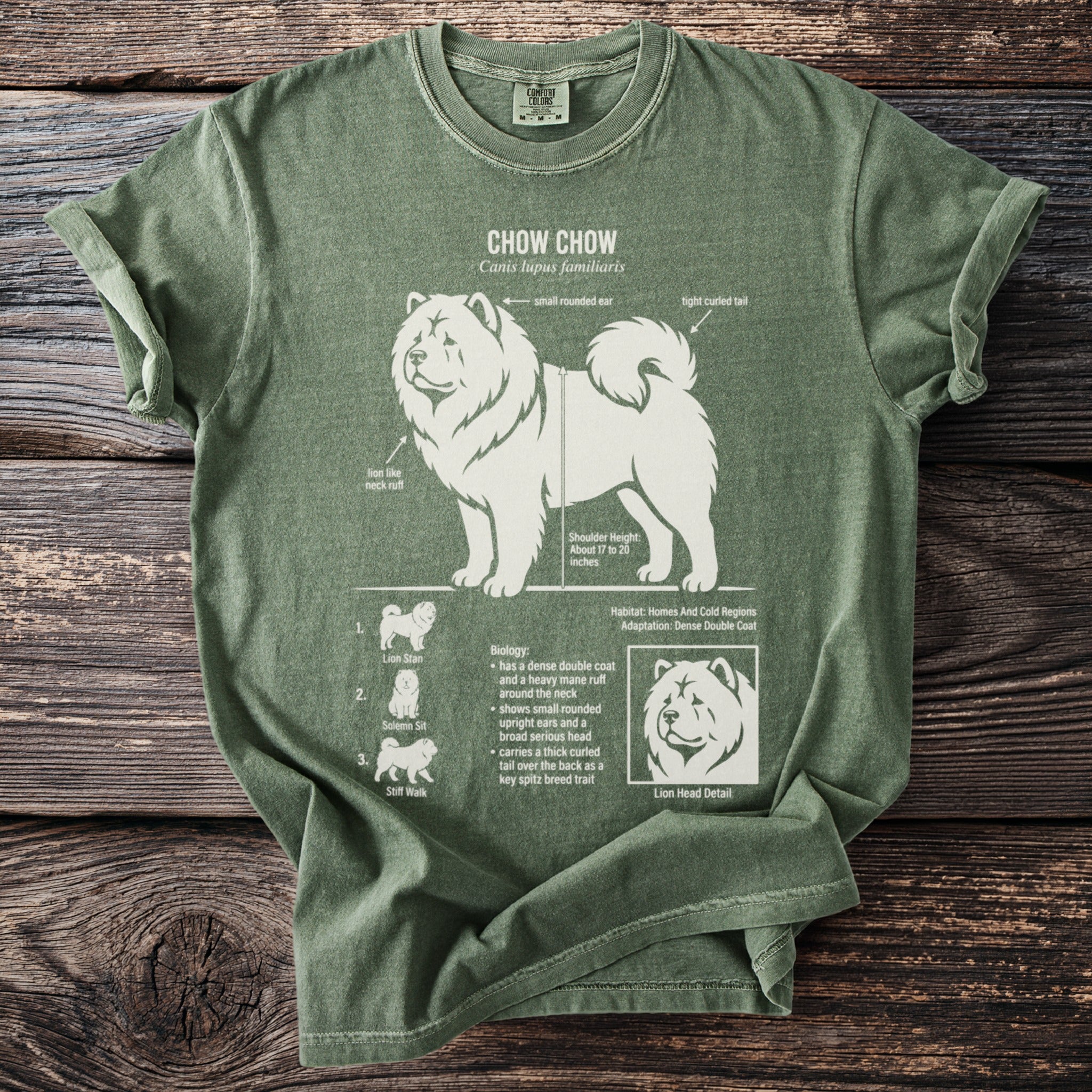 T-shirt with Chow Chow illustration and breed information.