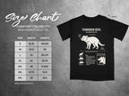 Tasmanian Devil t-shirt size chart with width and length measurements in inches.