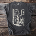 Illustration of a monster at a doorway peering at a child in bed.