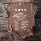 Brown t-shirt with platypus diagram and informational text.