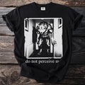 Black t-shirt with werewolf graphic and text "do not perceive m".