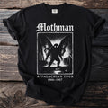 Black t-shirt with "Mothman Appalachian Tour 1966-1967" text and graphic.