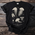 T-shirt featuring a scientific illustration of various jellyfish and a blue dragon sea slug.