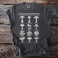 T-shirt with illustrations and names of poisonous mushrooms.