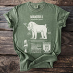 Green t-shirt with a white illustration and text detailing a mandrill.