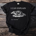 Black t-shirt with platypus graphic and text "I CAN EXPLAIN" and "Fig. 1: Final Draft."