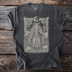 Dark grey t-shirt with a detailed Norse-inspired warrior design featuring ravens and a crescent moon.