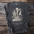 Grey t-shirt featuring botanical illustrations of carnivorous plants and the text "The Carnivorous Cabinet".