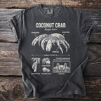 Dark t-shirt with detailed coconut crab diagram and text.