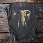 Dark gray t-shirt with a faded gold elephant head graphic.
