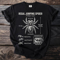 Black t-shirt with Regal Jumping Spider diagram and text.