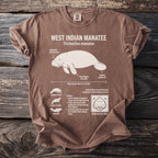 Brown T-shirt featuring a diagram of a West Indian Manatee with labels.