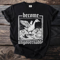 Black t-shirt with white graphic of a goose, text reads "become ungovernable."
