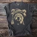 Dark t-shirt with a koala wearing a beanie with a tassel.