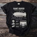 Black t-shirt with "Giant Isopod" graphic, scientific name, and anatomical details.