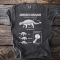 Dark grey t-shirt with an "Armored Dinosaur" illustration featuring an Ankylosaurus.