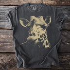 Charcoal t-shirt with a graphic of a giraffe holding a cigarette.