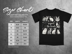 Size chart for a Comfort Colors 1717 heavyweight adult tee with cat graphic.