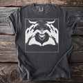 Charcoal t-shirt with a white outline square containing a bull's head and hands forming a heart.