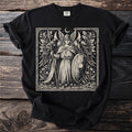 Black t-shirt featuring a winged warrior with a spear and shield, flanked by ravens.
