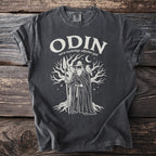 Odin Norse mythology allfather god illustration on charcoal grey t-shirt