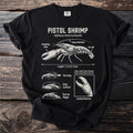 Black t-shirt with Pistol Shrimp anatomy illustration and scientific details.