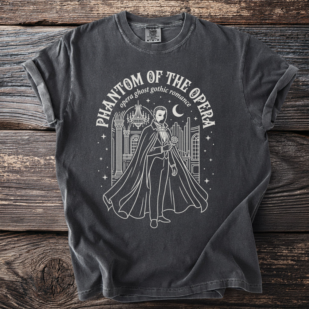 Phantom of the Opera shirt with opera ghost gothic romance graphic.