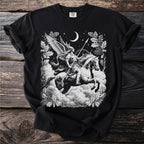 Winged warrior on horseback with spear and moon, surrounded by oak leaves.