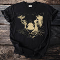 Black t-shirt with a gold distressed panther face graphic and Comfort Colors label.