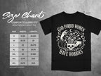 Size chart for Comfort Colors 1717 heavyweight adult tee with skull graphic.