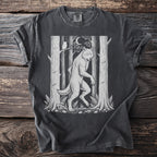 Werewolf in a forest with moon and owl on a dark grey t-shirt.
