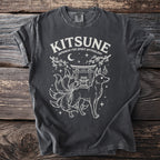 T-shirt with white Kitsune and Japanese fox mythology design.