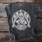 Dark grey t-shirt with white werewolf graphic, tombstones, and moon cycle.