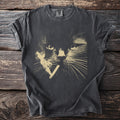 Dark gray t-shirt with a graphic of a black cat smoking a cigarette.