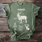 Green Comfort Colors t-shirt with Markhor diagram, anatomy, and biology.
