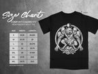Comfort Colors 1717 heavyweight adult tee size chart with width and length measurements.