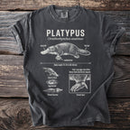 Gray t-shirt with a platypus anatomical illustration and text details.