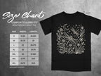Comfort Colors 1717 adult tee size chart with width and length measurements in inches.