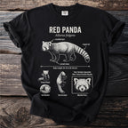 Black t-shirt with red panda illustration and facts, including "Red Panda" and "Ailurus fulgens".
