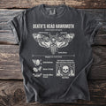 Dark grey t-shirt featuring Death's Head Hawk Moth diagram and facts.