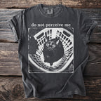 Black cat in a laundry basket with text "do not perceive me."