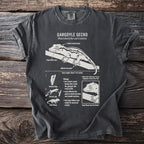 Gargoyle Gecko anatomy diagram on a dark t-shirt.