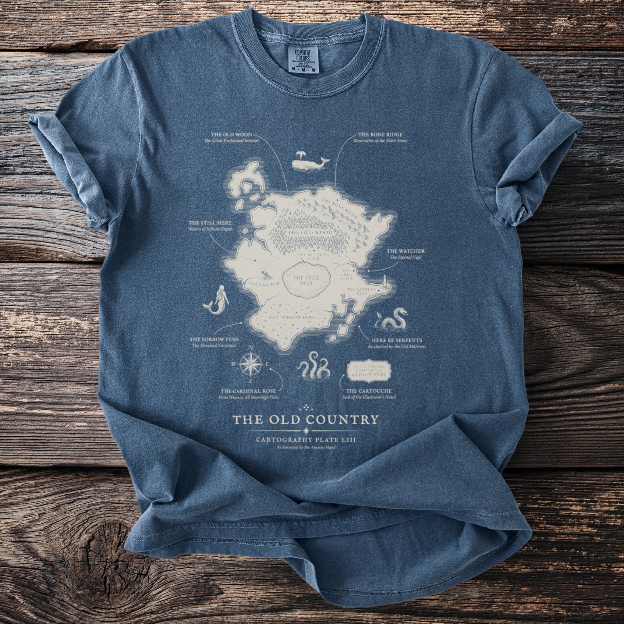 "The Old Country" map graphic with regions including "The Old Wood" and "The Bone Ridge."