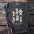 Dark t-shirt featuring line art of Slavic gods and text "The Old Gods of the East."