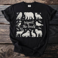 Black t-shirt featuring illustrations of arctic animals and the text "respect the locals".