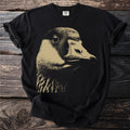 Black t-shirt with a sepia-toned illustration of a goose's head on the front.